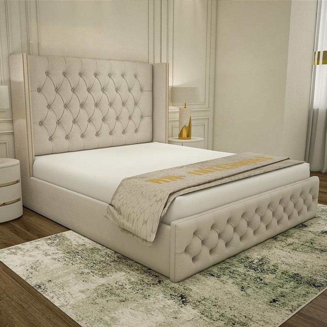Single Bed Frame - Wingback Plush Velvet Bed Frame