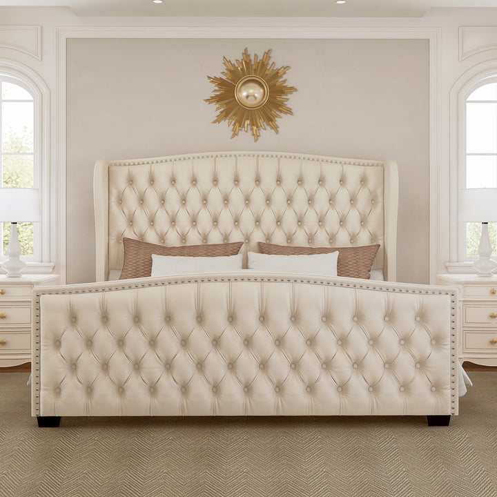 Luxurious Wingback Upholstered Bed - Customizable in All Sizes, Colors ...