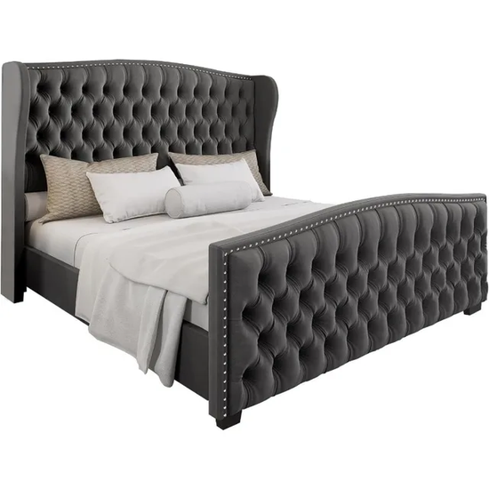 Luxurious Wingback Upholstered Bed - Customizable in All Sizes, Colors ...