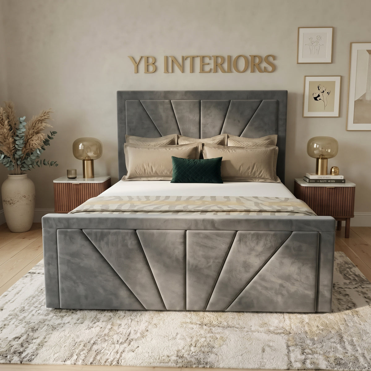 Modern Upholstered Bed Frame with Geometric Design